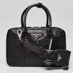 Prada Black Antique Nappa Leather Top Handle Bag 1BB092